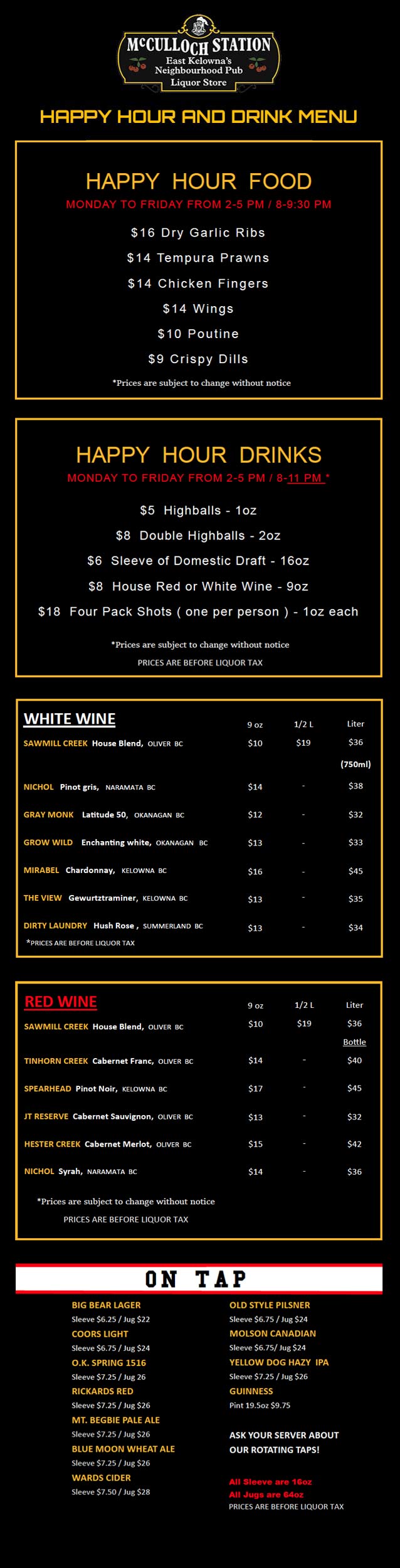 image of pub menu
