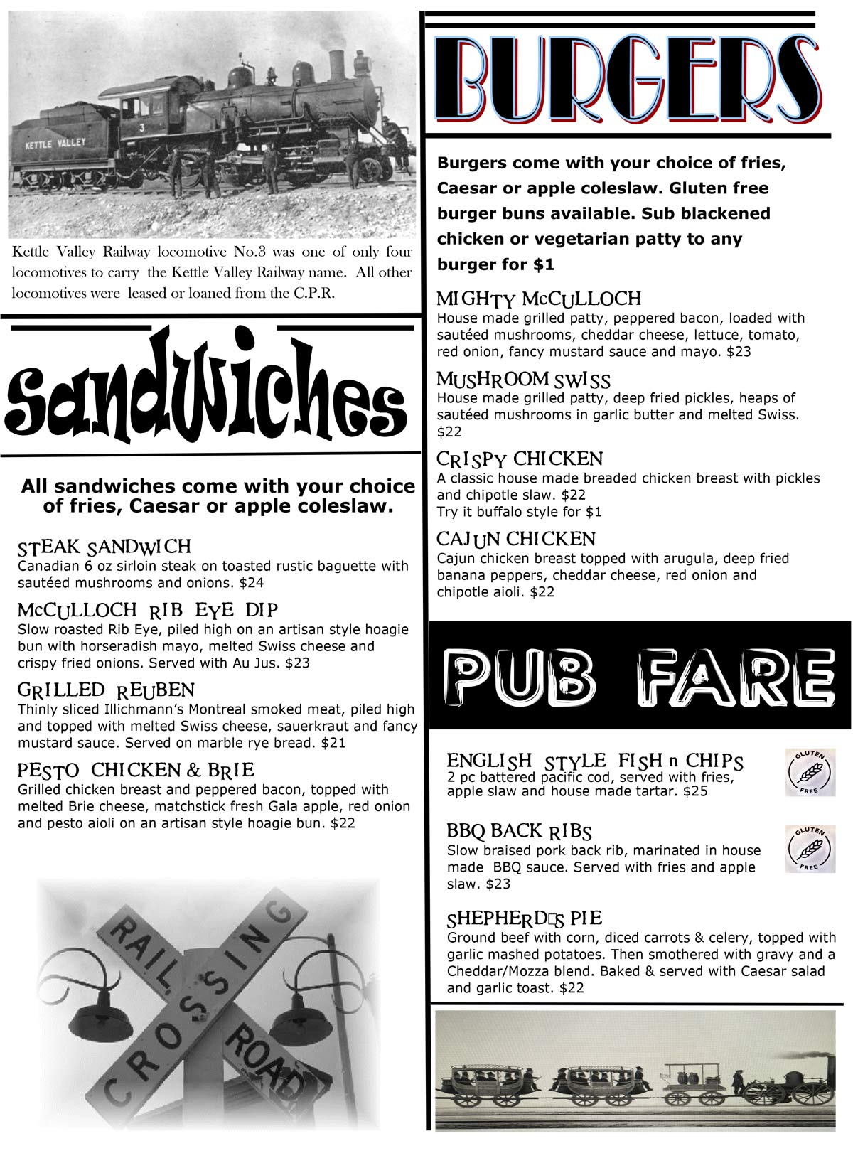 image of pub menu